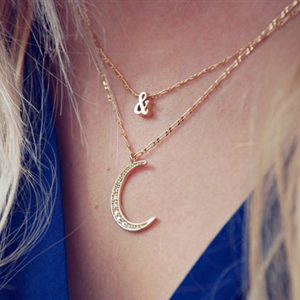 European Fashion Simple Women Double layer Diamond Moon Gold-plated Necklace Clavicle Chain
