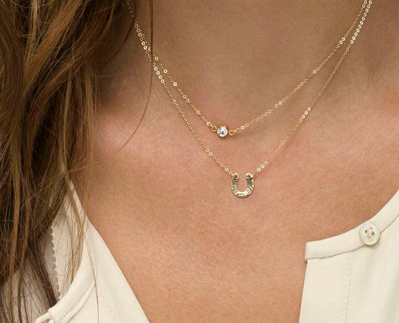 European Fashion Simple Women Double layer Letter U Rhinestone Gold-plated Necklace Clavicle Chain