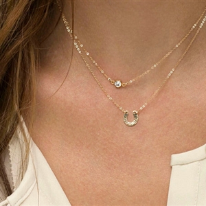 European Fashion Simple Women Double layer Letter U Rhinestone Gold-plated Necklace Clavicle Chain