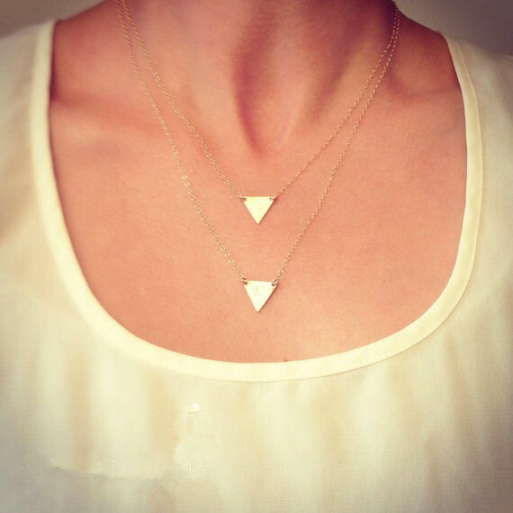 European Fashion Simple Women Double layer Triangle Gold-plated Necklace Clavicle Chain