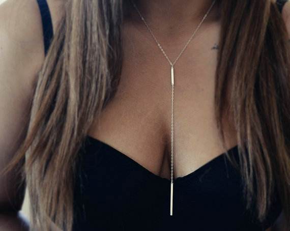 European Fashion Simple Women Long Metal Bar Gold-plated Necklace Clavicle Chain