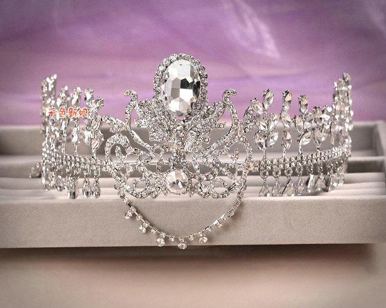 European Wedding Flower Rhinestone Crystal Tassel Water-drop Tiaras Bridal Large Crown Hair Accessories
