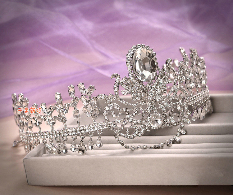 European Wedding Flower Rhinestone Crystal Tassel Water-drop Tiaras Bridal Large Crown Hair Accessories