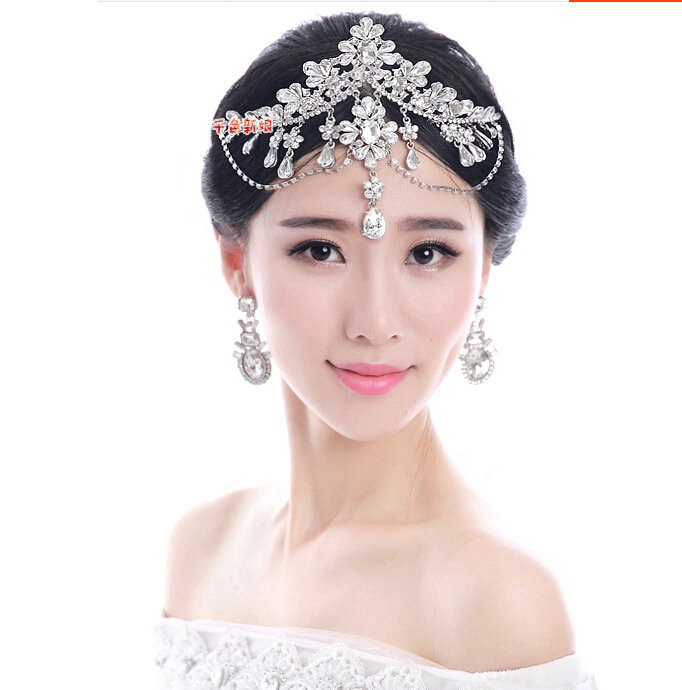 European Wedding Rhinestone Crystal Flower Tassel Water-drop Tiaras Bridal Crown Hair Accessories
