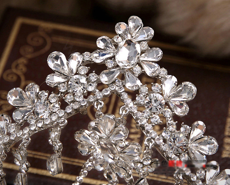European Wedding Rhinestone Crystal Flower Tassel Water-drop Tiaras Bridal Crown Hair Accessories