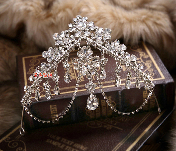 European Wedding Rhinestone Crystal Flower Tassel Water-drop Tiaras Bridal Crown Hair Accessories