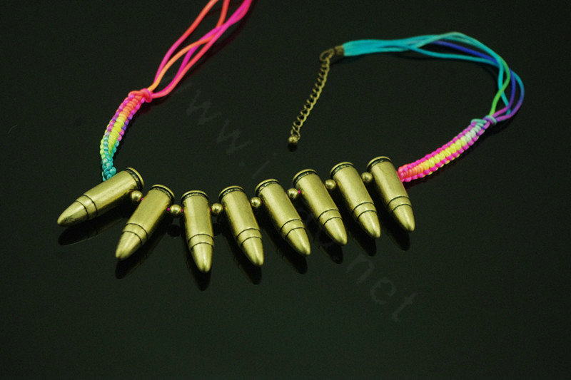 Exaggeration Women Gold Plated Retro Bullet Head Metal Color Weaving Rope Necklace Clavicle Chain
