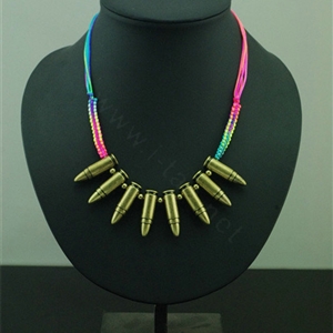 Exaggeration Women Gold Plated Retro Bullet Head Metal Color Weaving Rope Necklace Clavicle Chain