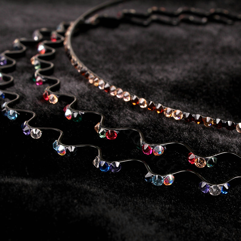 Fashion Girls Gradient blue Rhinestone Alloy Slim Waves HeadBand Woman Hair Hoop Accessories