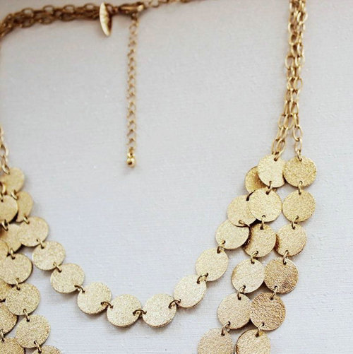Fashion Personality Women Golden Gold-plated Multilayer Matte Texture Metal Sequins Necklace Clavicle Chain