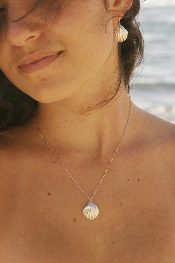 Fashion Personality Women Silver Gold plated Sea Shell Necklace Earrings Ring Set