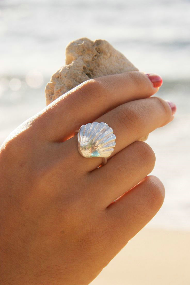 Fashion Personality Women Silver Gold plated Sea Shell Necklace Earrings Ring Set
