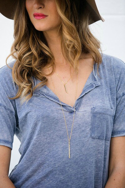 Fashion Personality Women Long Double layer Metal Bar Gold-plated Necklace Clavicle Chain