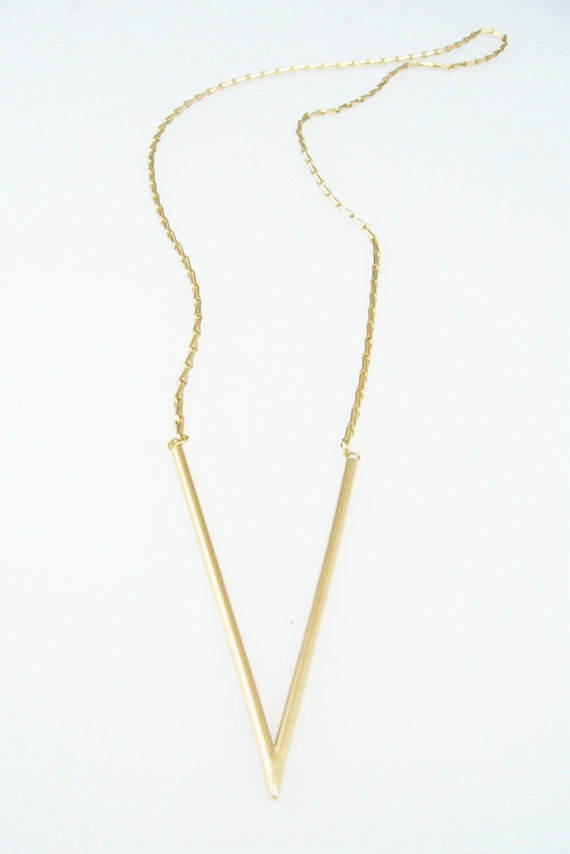 Fashion Personality Women Long Metal V shape Triangle Gold-plated Necklace Clavicle Chain