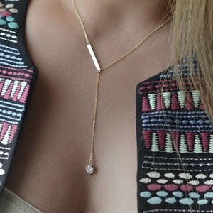 Fashion Simple Retro Women Sheet Metal Gold-plated Crystal Tassel Necklace Clavicle Chain Jewelry