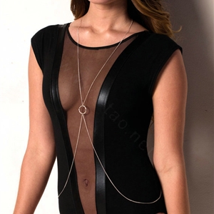 Fashion Simple Sexy Women Gold-plated Long Metal Circle Necklace Body Chain Bikini Chain