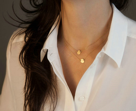 Fashion Simple Women Double layer Metal sequins Gold-plated Short Necklace Clavicle Chain
