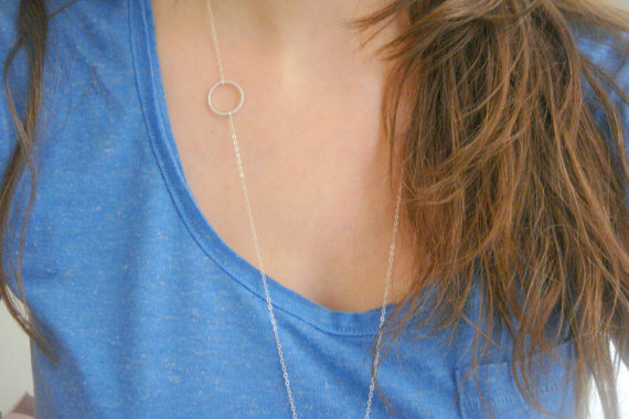 Fashion Simple Women Gold-plated Long Circle Metal Bar Necklace Clavicle Chain