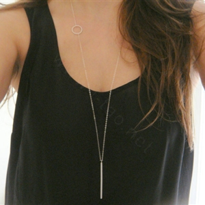 Fashion Simple Women Gold-plated Long Circle Metal Bar Necklace Clavicle Chain
