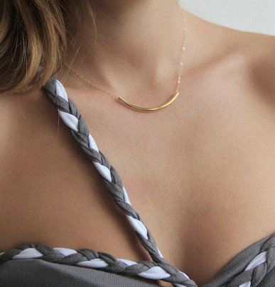 Fashion Simple Women Gold-plated Short Metal U shape Tube Necklace Clavicle Chain