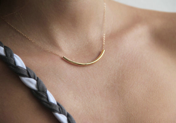 Fashion Simple Women Gold-plated Short Metal U shape Tube Necklace Clavicle Chain