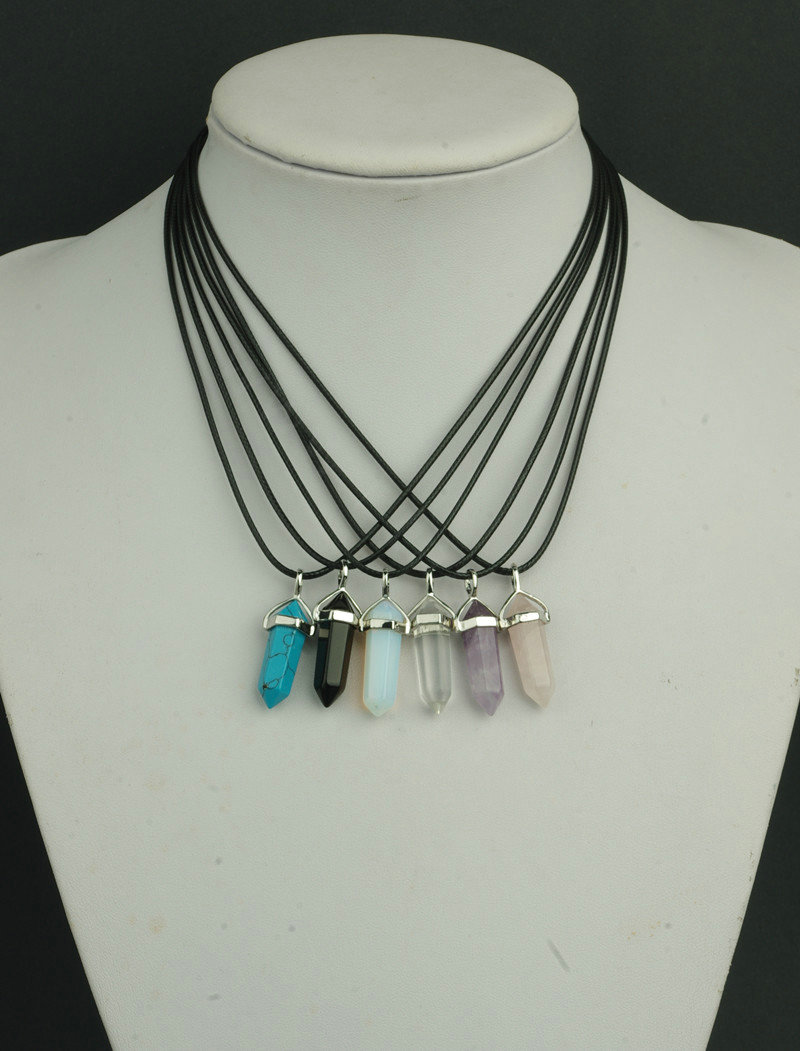 Fashion Simple Women Pink Glass Crystal Diamond Pendant Necklace Leather Rope Clavicle Chain