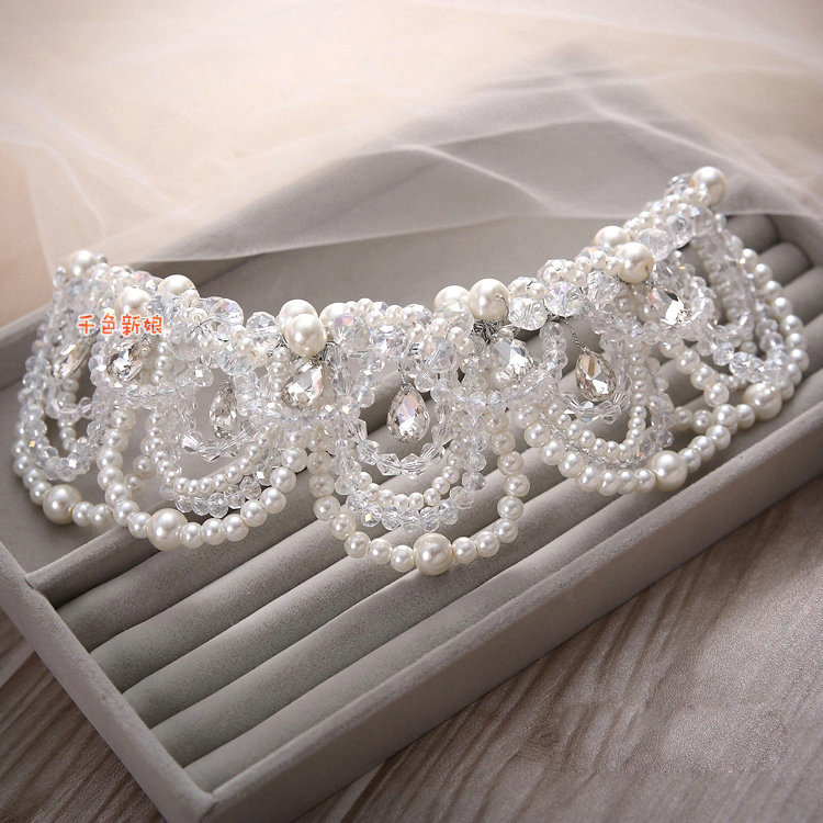 Fashion Wedding Jewellery Rhinestone Pearl Crystal Beads Tiaras Bridal Crown Hair Accessories