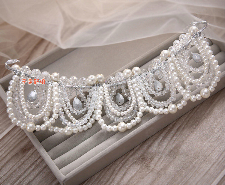 Fashion Wedding Jewellery Rhinestone Pearl Crystal Beads Tiaras Bridal Crown Hair Accessories