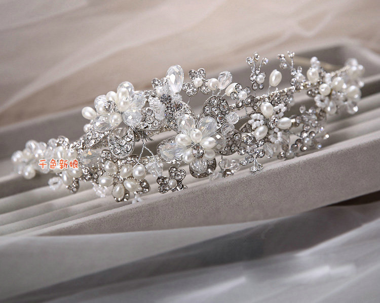 Fashion Wedding Jewellery Rhinestone Pearl Crystal Beads Tiaras Bridal Crown Hair Hoop Accessories