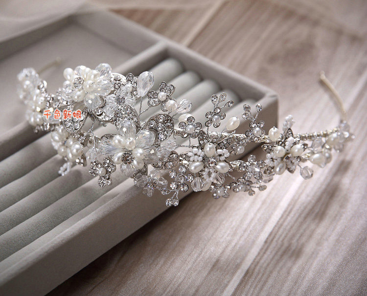 Fashion Wedding Jewellery Rhinestone Pearl Crystal Beads Tiaras Bridal Crown Hair Hoop Accessories