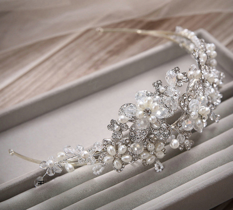 Fashion Wedding Jewellery Rhinestone Pearl Crystal Beads Tiaras Bridal Crown Hair Hoop Accessories