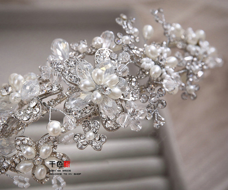 Fashion Wedding Jewellery Rhinestone Pearl Crystal Beads Tiaras Bridal Crown Hair Hoop Accessories