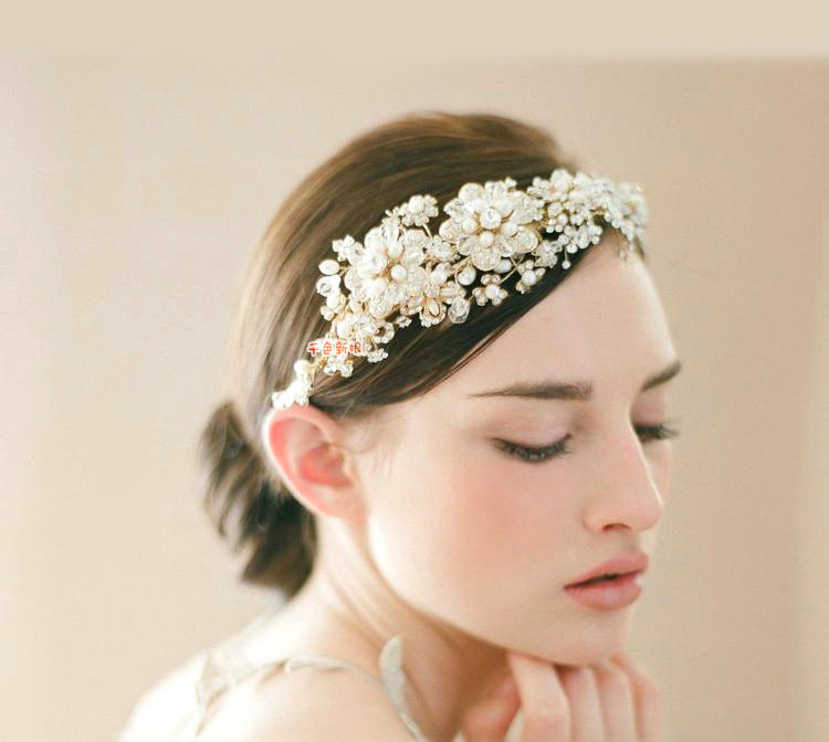 Fashion Wedding Jewellery Rhinestone Pearl Crystal Beads Tiaras Bridal Crown Hair Hoop Accessories