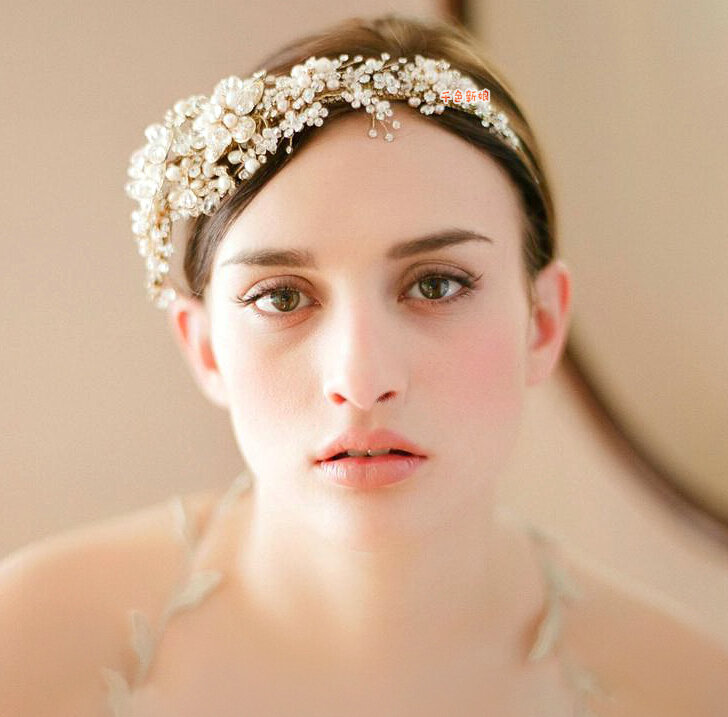 Fashion Wedding Jewellery Rhinestone Pearl Crystal Beads Tiaras Bridal Crown Hair Hoop Accessories