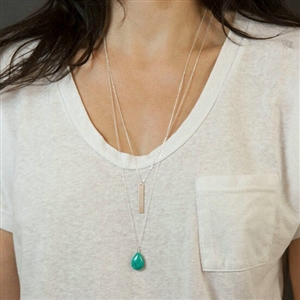 Fashion Women Double layer Gold-plated Water drops Turquoise Metal Strip Necklace Clavicle Chain