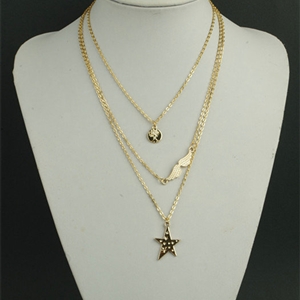 Fashion Women Multi layer Gold-plated Stars Angel Wings Metal Necklace Clavicle Chain