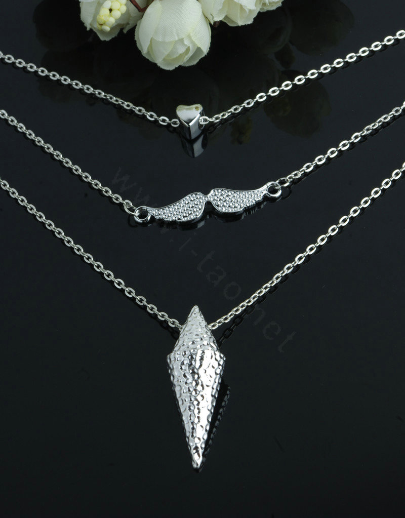 Fashion Women Multi layer Silver Gold-plated Peach Heart Metal Arrow Angel wings Necklace Clavicle Chain