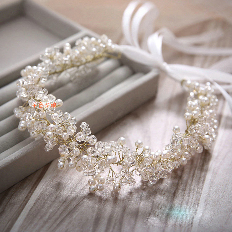 Fashionable Wedding Headdress By hand Pearl Crystal Beads Flower Bridal Headband Hair Accessories