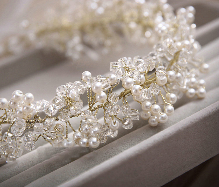 Fashionable Wedding Headdress By hand Pearl Crystal Beads Flower Bridal Headband Hair Accessories