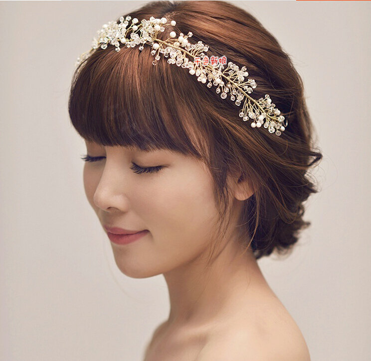Fashionable Wedding Headdress By hand Pearl Crystal Beads Flower Bridal Headband Hair Accessories