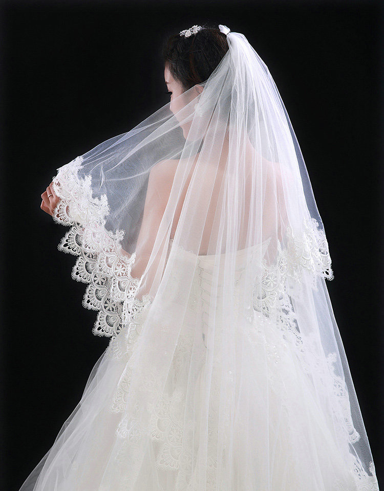 High end Elegant Cathedral 300cm Long Handmade Lace Flower Bridal Wedding Veil Bride Deco
