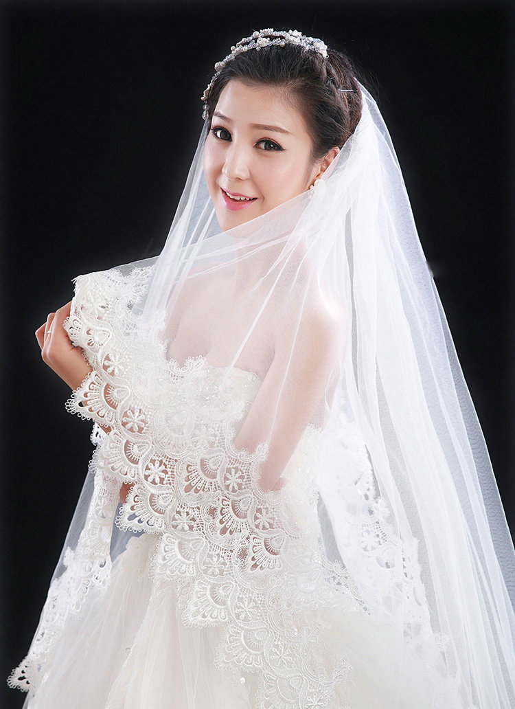 High end Elegant Cathedral 300cm Long Handmade Lace Flower Bridal Wedding Veil Bride Deco