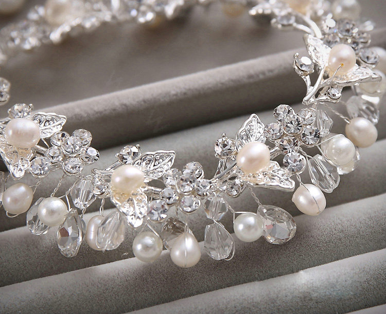 High-end Wedding Jewellery Flower Crystal Bead Rhinestone Freshwater Pearl Bridal Necklace Earrings Sets