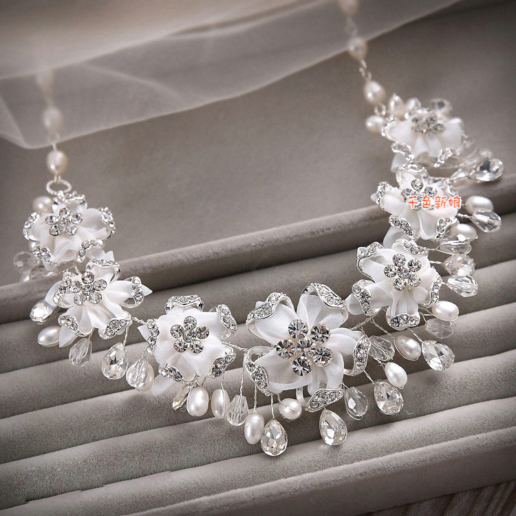 High-end Wedding Jewellery Flower Crystal Rhinestone Freshwater Pearl Bridal Necklace Earrings Sets