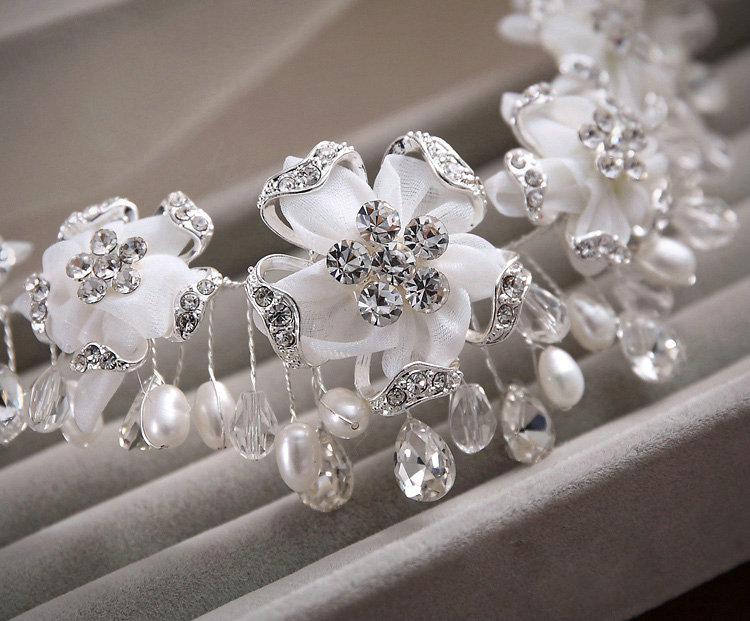 High-end Wedding Jewellery Flower Crystal Rhinestone Freshwater Pearl Bridal Necklace Earrings Sets