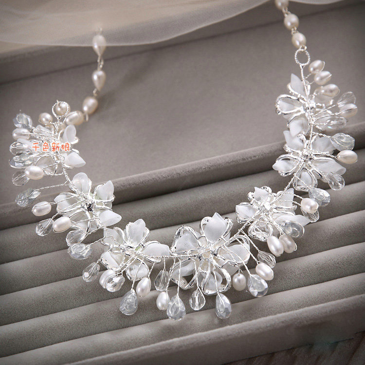 High-end Wedding Jewellery Flower Crystal Rhinestone Freshwater Pearl Bridal Necklace Earrings Sets