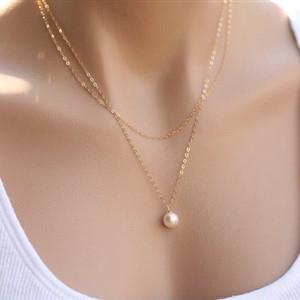 High quality Fashion Women Double layer Metal Pearl Gold-plated Necklace Clavicle Chain