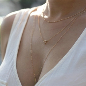 Hot Sell Fashion Three Layer Triangle Round Gold-plated Necklace Golden Clavicle Chain For Women