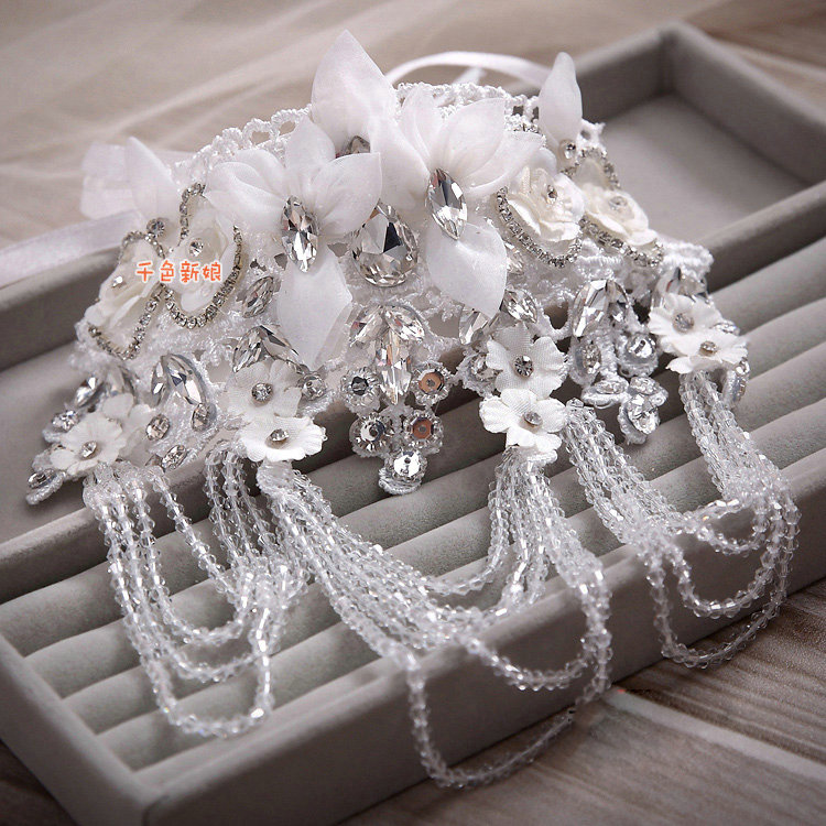 Hot Sell Shining Rhinestones Lace Flower Tassel Shoulder Deco Necklace Wedding Bridal Jewelry