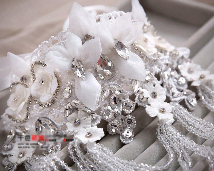 Hot Sell Shining Rhinestones Lace Flower Tassel Shoulder Deco Necklace Wedding Bridal Jewelry